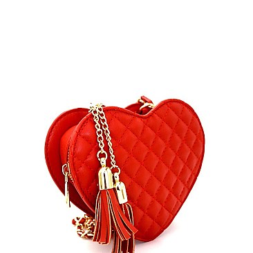 ML1004-LP Tassel Accent Quilted Heart-Shape Chain Shoulder Bag