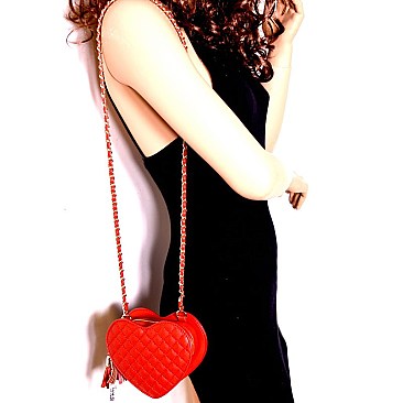 ML1004-LP Tassel Accent Quilted Heart-Shape Chain Shoulder Bag