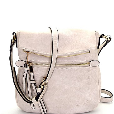 ML2107-LP Woven Detail Multi Pocket Fold-Over Cross Body