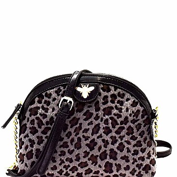Bee Charm Faux-Fur Leopard Dome Shoulder Bag MH-MO7266