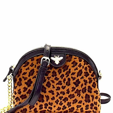 Bee Charm Faux-Fur Leopard Dome Shoulder Bag MH-MO7266