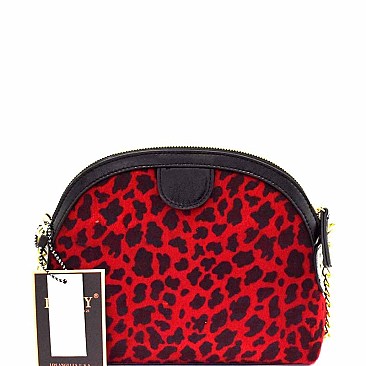 Bee Charm Faux-Fur Leopard Dome Shoulder Bag MH-MO7266