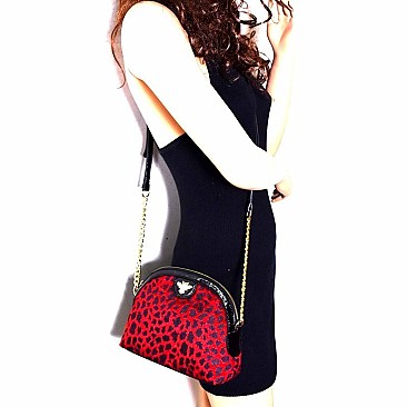 Bee Charm Faux-Fur Leopard Dome Shoulder Bag MH-MO7266