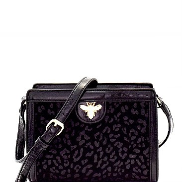 Bee Charm Faux-Fur Leopard Structured Shoulder Bag MH-MO7267