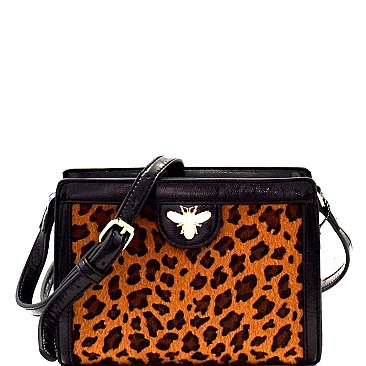 Bee Charm Faux-Fur Leopard Structured Shoulder Bag MH-MO7267