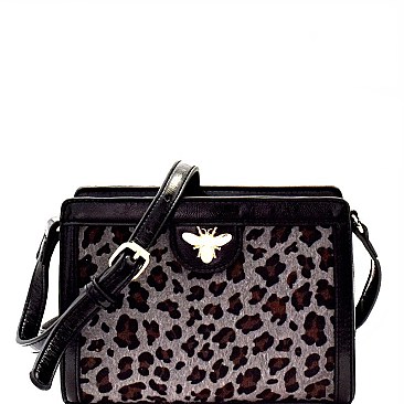 Bee Charm Faux-Fur Leopard Structured Shoulder Bag MH-MO7267