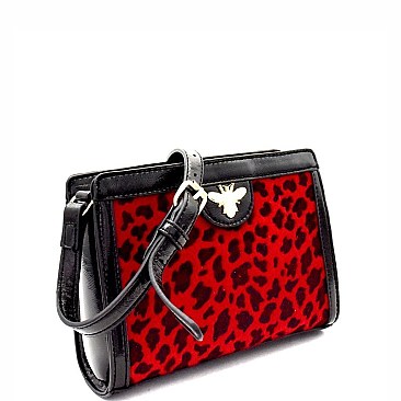 Bee Charm Faux-Fur Leopard Structured Shoulder Bag MH-MO7267