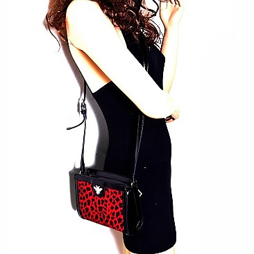 Bee Charm Faux-Fur Leopard Structured Shoulder Bag MH-MO7267