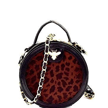 Bee Charm Faux-Fur Leopard Round Shoulder Bag  MH-MO7268