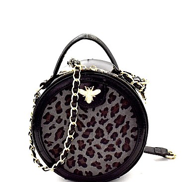 Bee Charm Faux-Fur Leopard Round Shoulder Bag  MH-MO7268