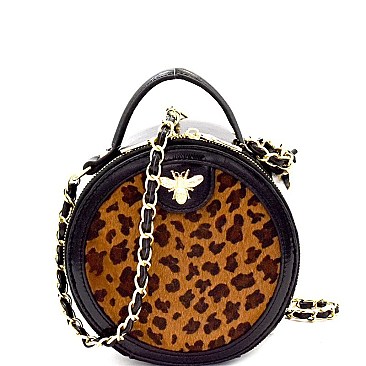 Bee Charm Faux-Fur Leopard Round Shoulder Bag  MH-MO7268