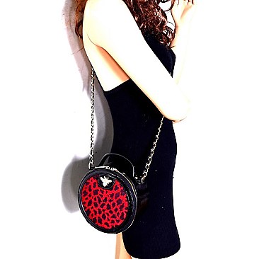 Bee Charm Faux-Fur Leopard Round Shoulder Bag  MH-MO7268