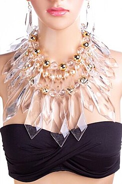 Lucite Drop Statement Necklace Set