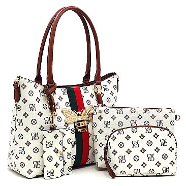 4-in-1 Monogram Queen Bee Stripe Satchel Set