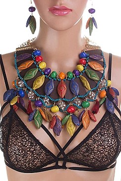 ASSORTED WOODEN BEADS STATEMENT NECKLACE SET