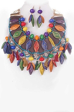 ASSORTED WOODEN BEADS STATEMENT NECKLACE SET
