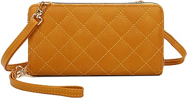 Double Zipper Quilted Wallet Wristlet