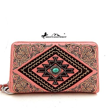 Montana West Turquoise Stone Aztec Embroidery Wallet