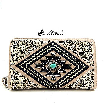 Montana West Turquoise Stone Aztec Embroidery Wallet