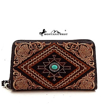 Montana West Turquoise Stone Aztec Embroidery Wallet