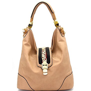 MY6031-LP Chain Flip-Lock Accent Bamboo Detail Strap Hobo