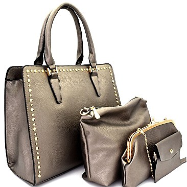 [S]MY6557S-LP Stud Accent 4 in 1 Structured Satchel SET