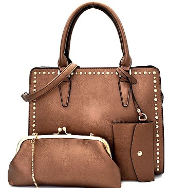 [S]MY6557S-LP Stud Accent 4 in 1 Structured Satchel SET