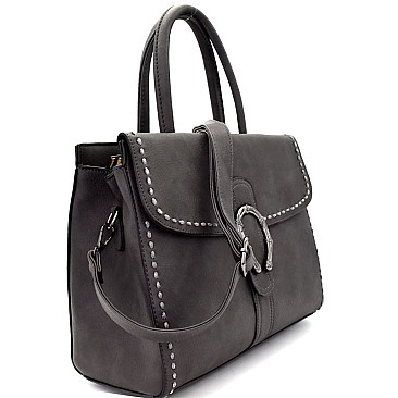 MY6561-LP Hematite Hardware Horseshoe Accent Flap Satchel