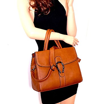 MY6561-LP Hematite Hardware Horseshoe Accent Flap Satchel