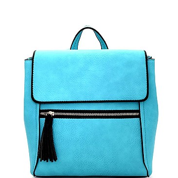 MY6704-LP Tassel Zipper Accent Two-Tone Fashion Backpack