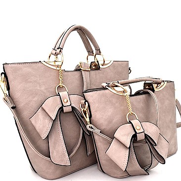 MZ6783-LP Bow Charm Accent 2 in 1 Twin Satchel Value SET