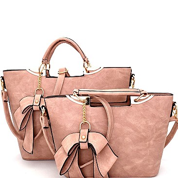 MZ6783-LP Bow Charm Accent 2 in 1 Twin Satchel Value SET