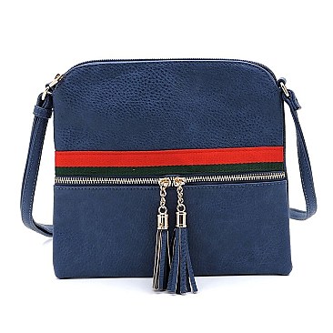 Fashion Stripe Tassel Zip Crossbody Bag