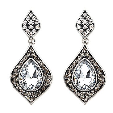 NE0007-LP Glass Stone Pave Stone Marquis Post Dangle Earring