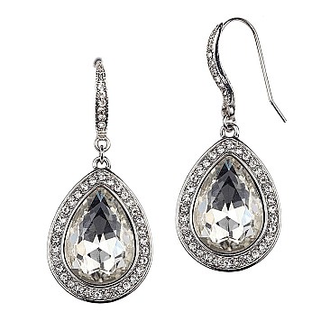 NE0096-LP Glass Rhinestone Teardrop Fish hook Dangle