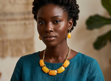 Agate Gemstone Bib Necklace Set mustard