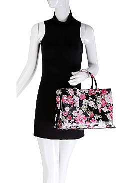 3 in 1 Glossy Flower Print Satchel Set