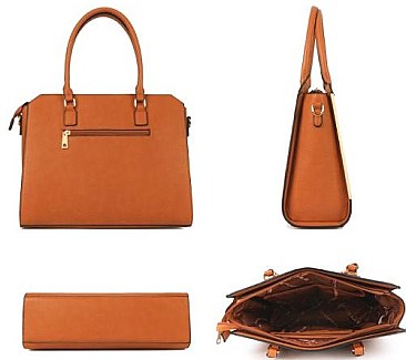 Classy 3 in 1 Hardware Metal Accent Satchel Wallet Set