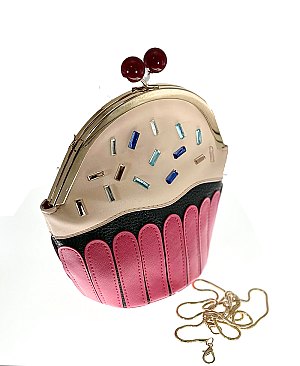 Cup Cake Stoned Novelty Clutch & Crossbody Bag