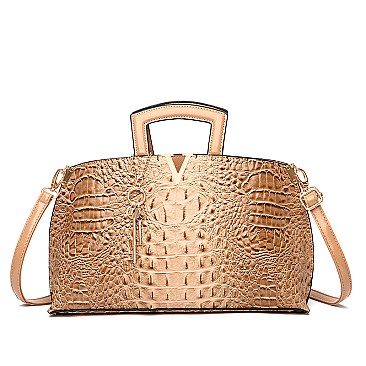 V & Key Accent Crocodile Top Handle Quality Satchel