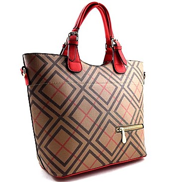 Unique Checker Plaid Pattern Color Handle Fashionable Tote