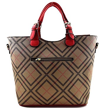 Unique Checker Plaid Pattern Color Handle Fashionable Tote