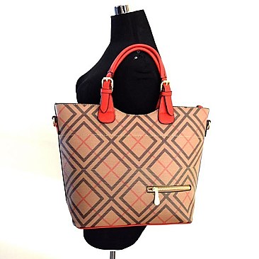 Unique Checker Plaid Pattern Color Handle Fashionable Tote