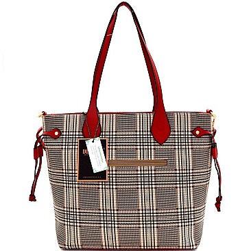 String Accent Plaid Pattern Shopper Tote Wallet SET MH-AGZ6921
