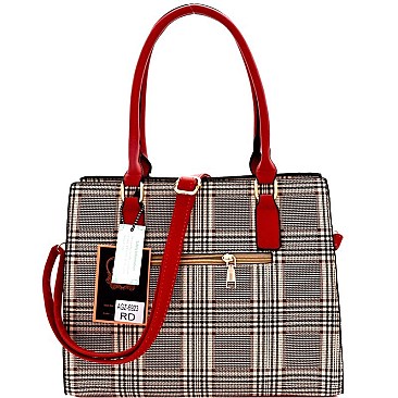 Bow Accent Plaid Pattern BOUTIQUE Satchel Wallet SET