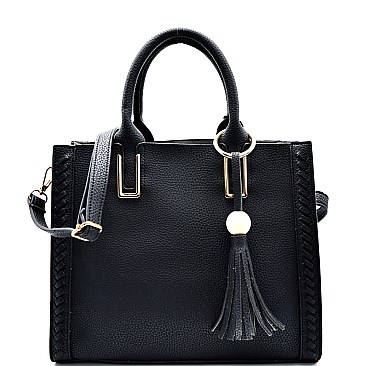 NHB048-LP Tassel Accent Whipstitched 3-Compartment Tote