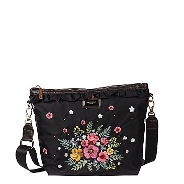 NYLON ADIRA GARDEN WITH LEATHER TRIMMING CROSS BODY