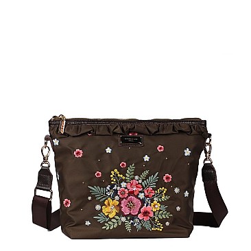 NYLON ADIRA GARDEN WITH LEATHER TRIMMING CROSS BODY