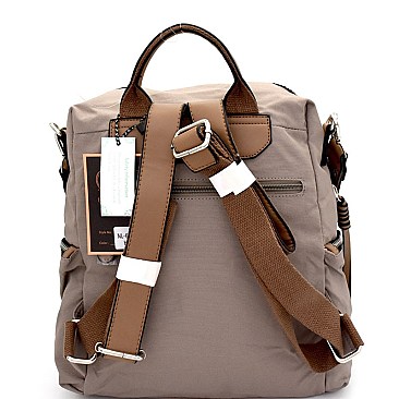 NL6609-LP Fabric Faux-leather Trim Fashion 2 Way Backpack