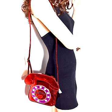 NOV026-LP Unique Retro Phone Figure Patent Novelty Cross Body